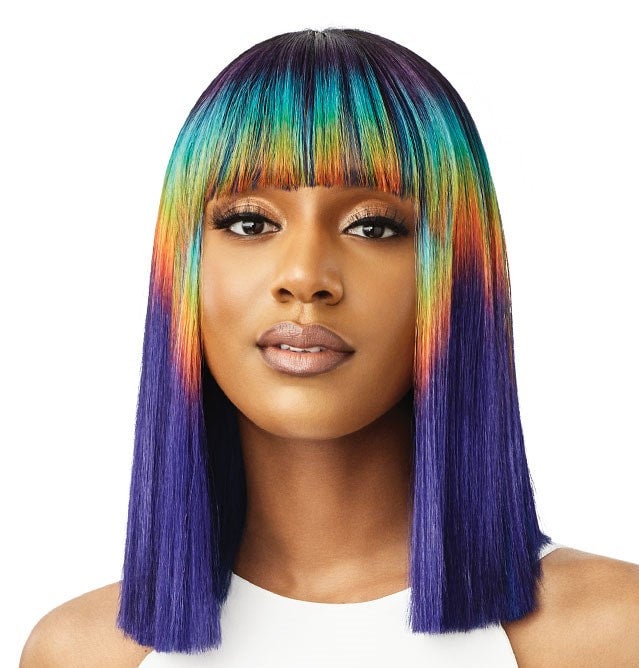 Rainbow Blunt Bob Full China Bang Wig