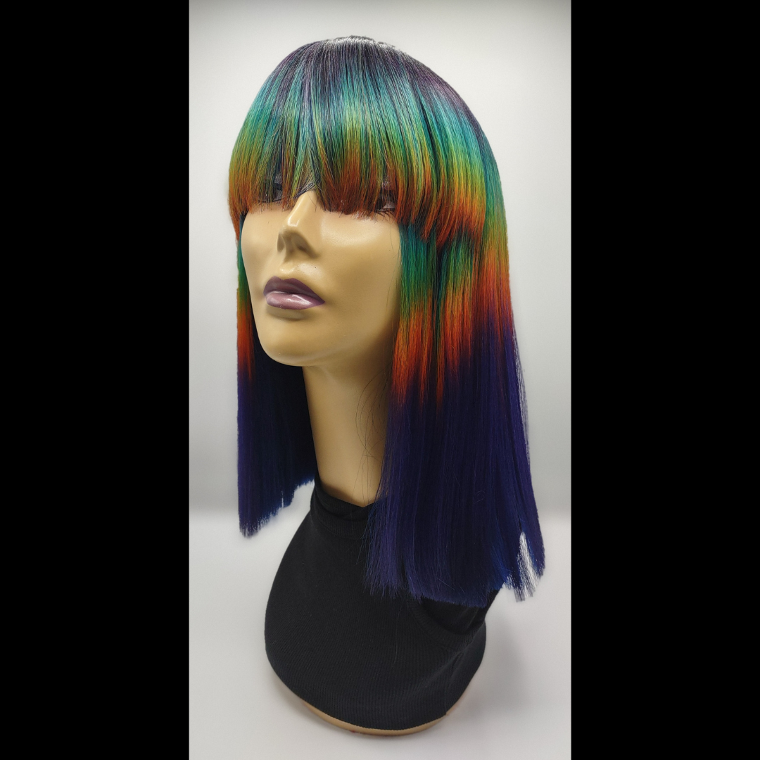 Rainbow Blunt Bob Full China Bang Wig